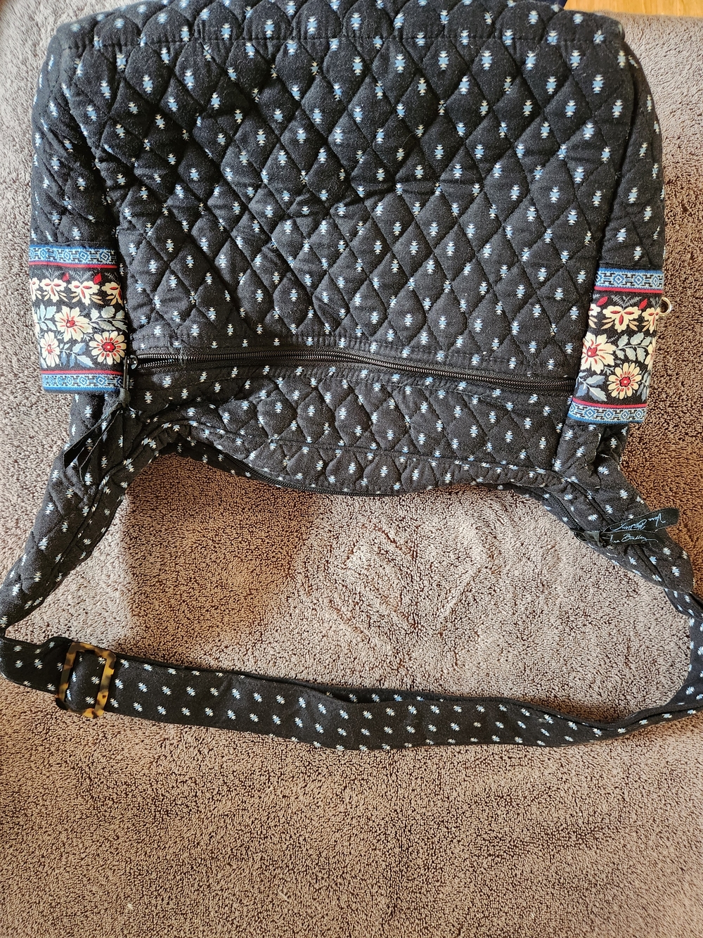 Vera Bradley Black Quilted Crossbody with Floral Trim